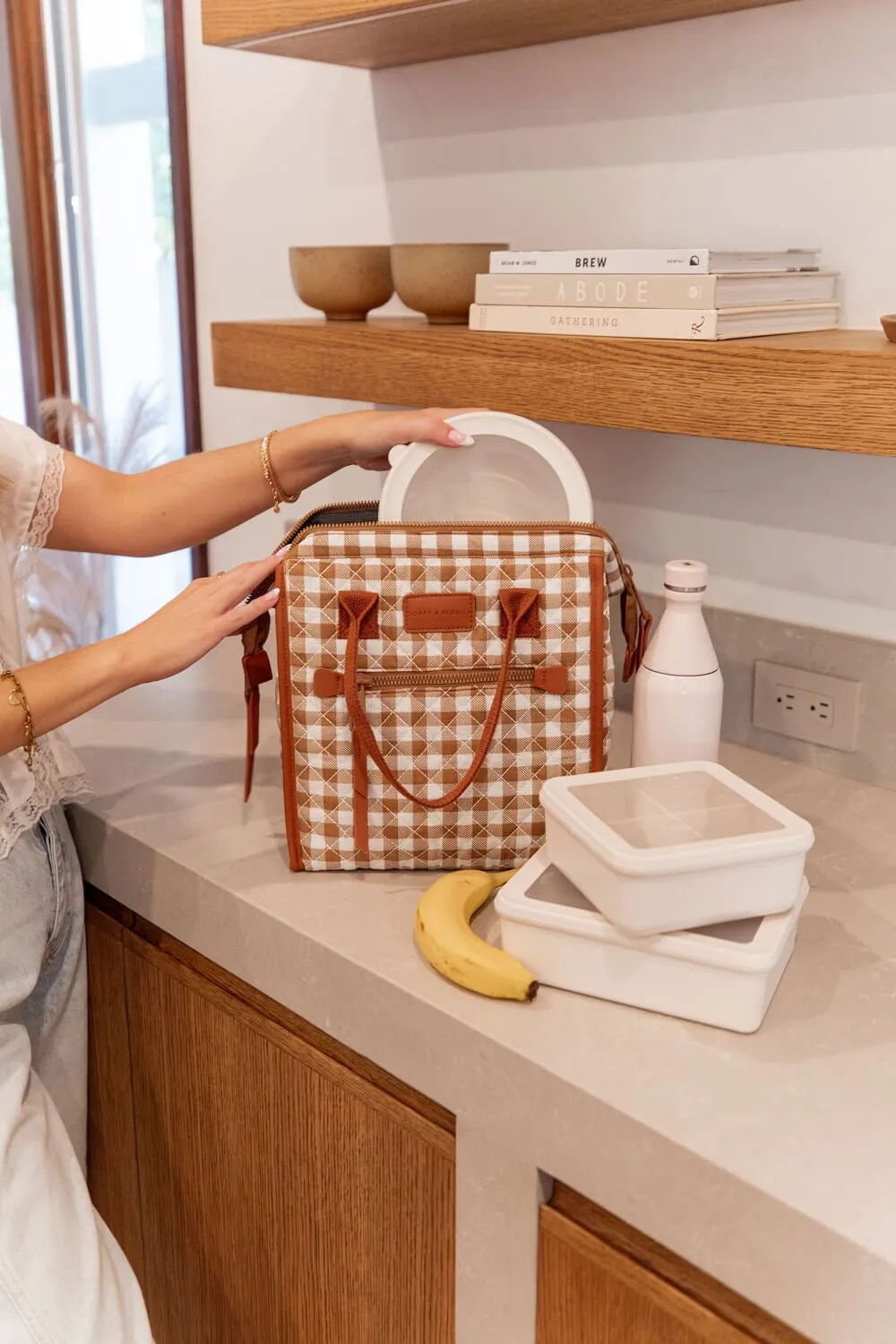the LUNCH BAG quilted Brown Gingham