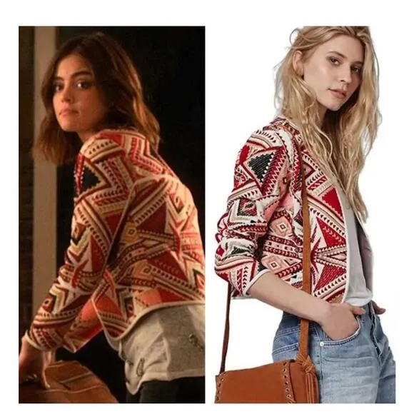 TopShop geometric embroidered Jacquered abstract Aztec Open Jacket Multicolor 4