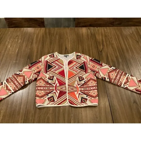 TopShop geometric embroidered Jacquered abstract Aztec Open Jacket Multicolor 4