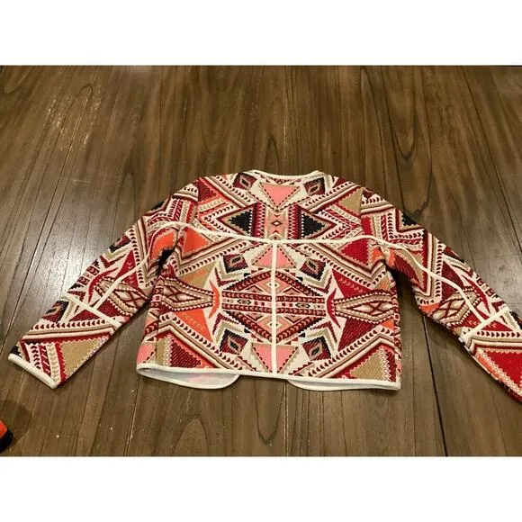 TopShop geometric embroidered Jacquered abstract Aztec Open Jacket Multicolor 4