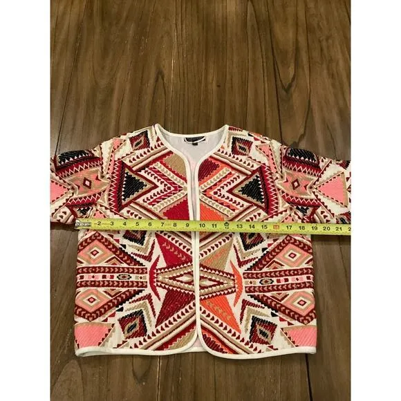 TopShop geometric embroidered Jacquered abstract Aztec Open Jacket Multicolor 4
