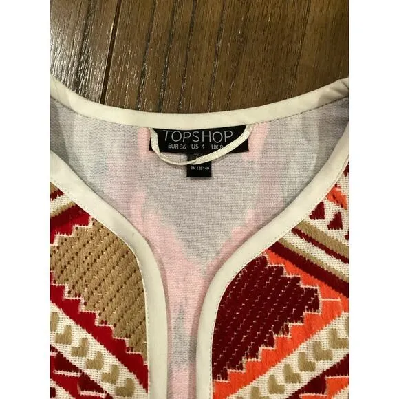 TopShop geometric embroidered Jacquered abstract Aztec Open Jacket Multicolor 4