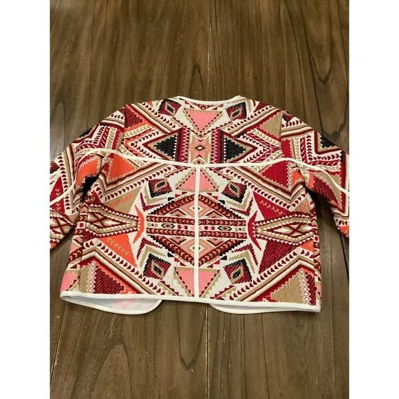 TopShop geometric embroidered Jacquered abstract Aztec Open Jacket Multicolor 4