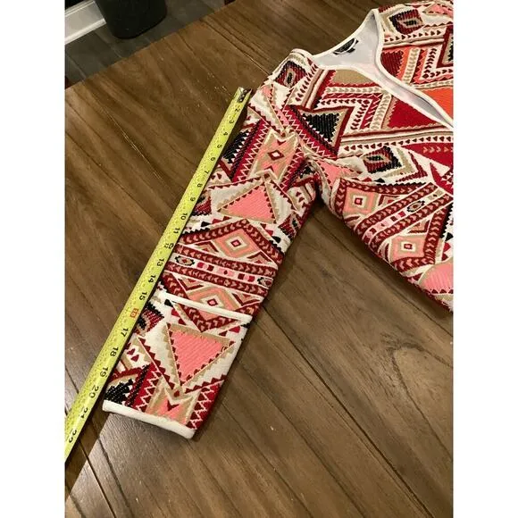 TopShop geometric embroidered Jacquered abstract Aztec Open Jacket Multicolor 4