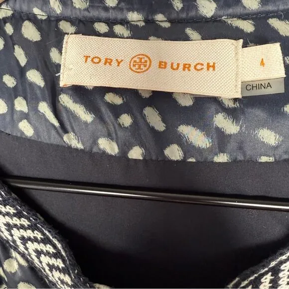 Tory Burch Macy Quilted Down Puffer Vest Navy Speckled Ethereal Soft size 4
