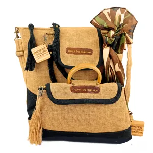 Tote Set, Black Linen Trim