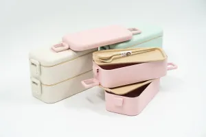 Two Tier Eco Wheat Straw Lunch Box with Cutlery