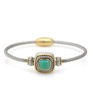 Two Tone Turquoise Classic Cable Magnetic Bracelet #73014BRTURQ (FH13)