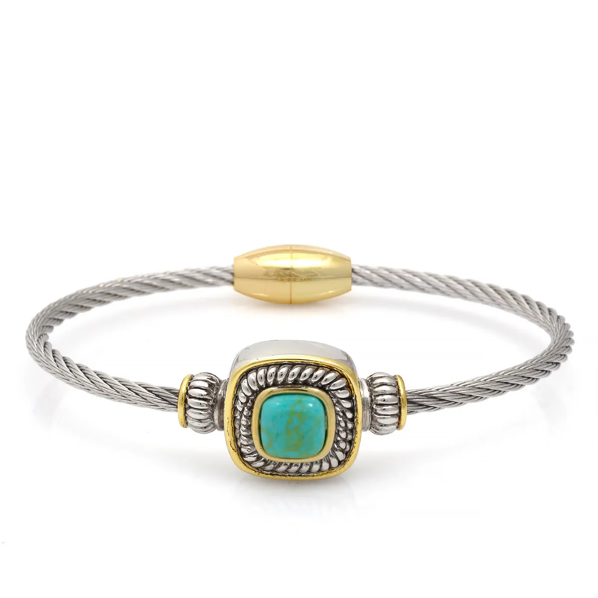 Two Tone Turquoise Classic Cable Magnetic Bracelet #73014BRTURQ (FH13)