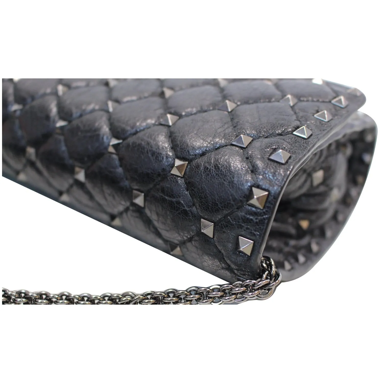 VALENTINO Garavani Rockstud Spike Chain Leather Crossbody Bag Black
