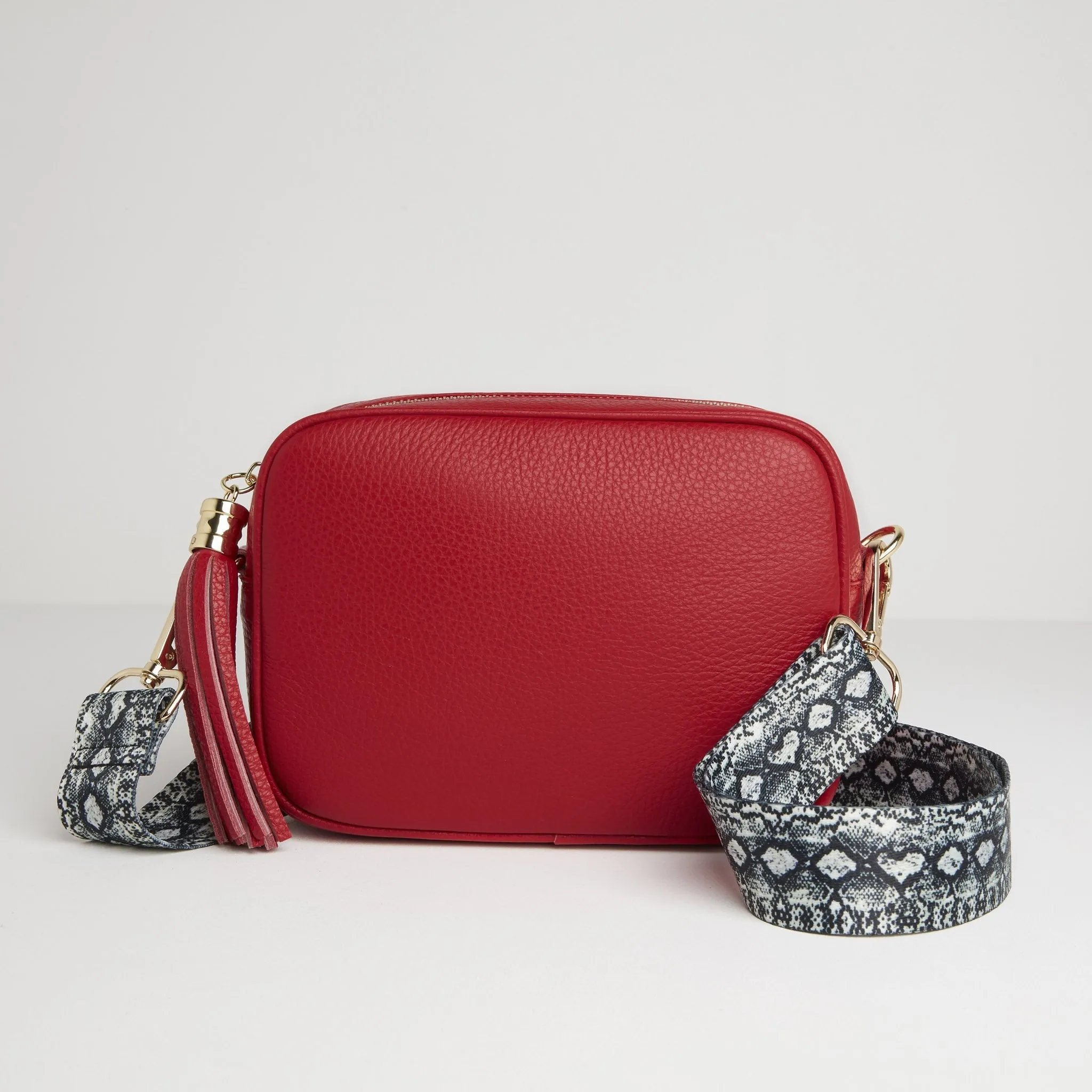 Verona Crossbody Red Tassel Bag With Snake Print Strap