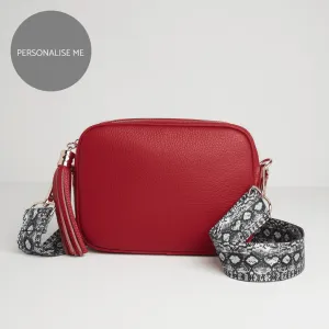 Verona Crossbody Red Tassel Bag With Snake Print Strap