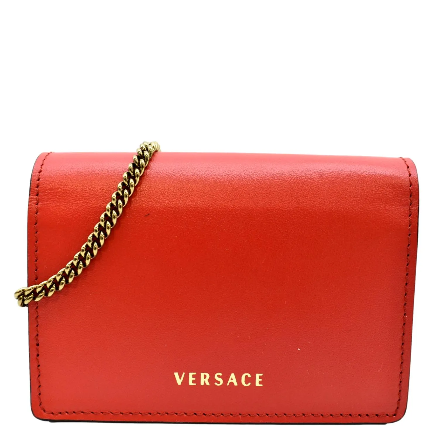 VERSACE Vitello Mini Virtus Calfskin Leather Crossbody Bag Flame Red