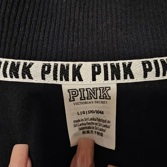 Victoria's Secret PINK Bomber Jacket Black w/Gold Writing Large EUC