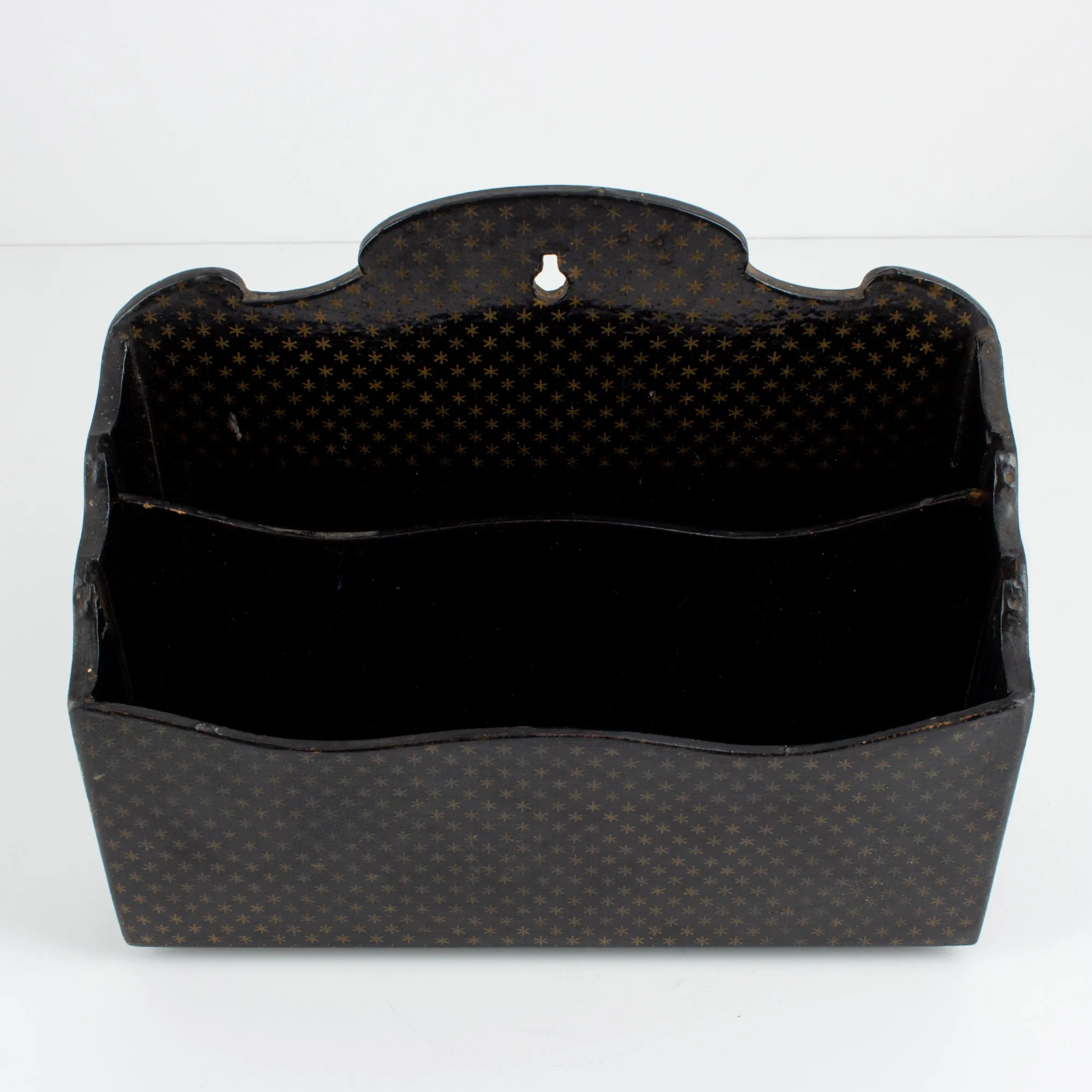 Vintage French Papier-mâché Letter Holder in Black & Gold