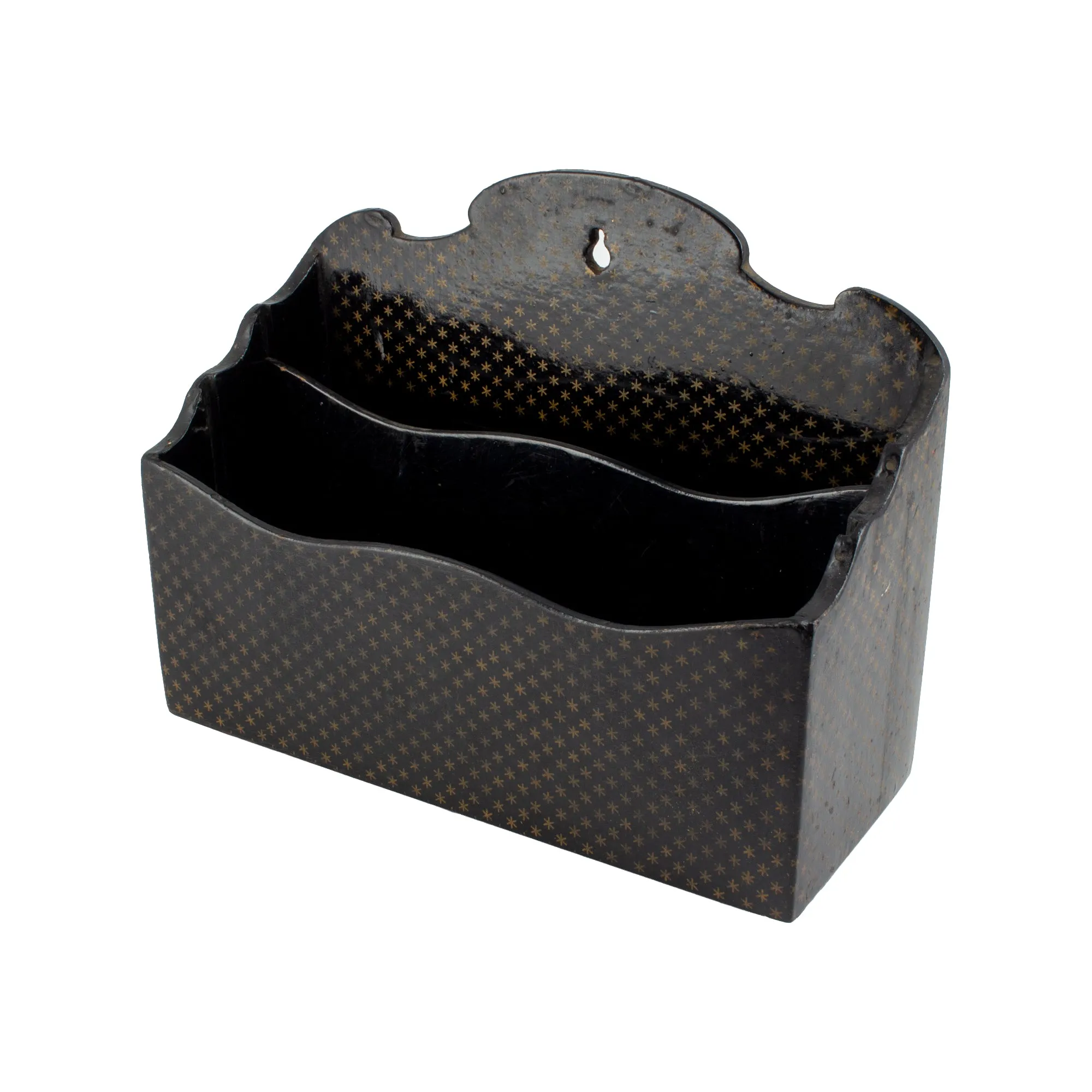 Vintage French Papier-mâché Letter Holder in Black & Gold