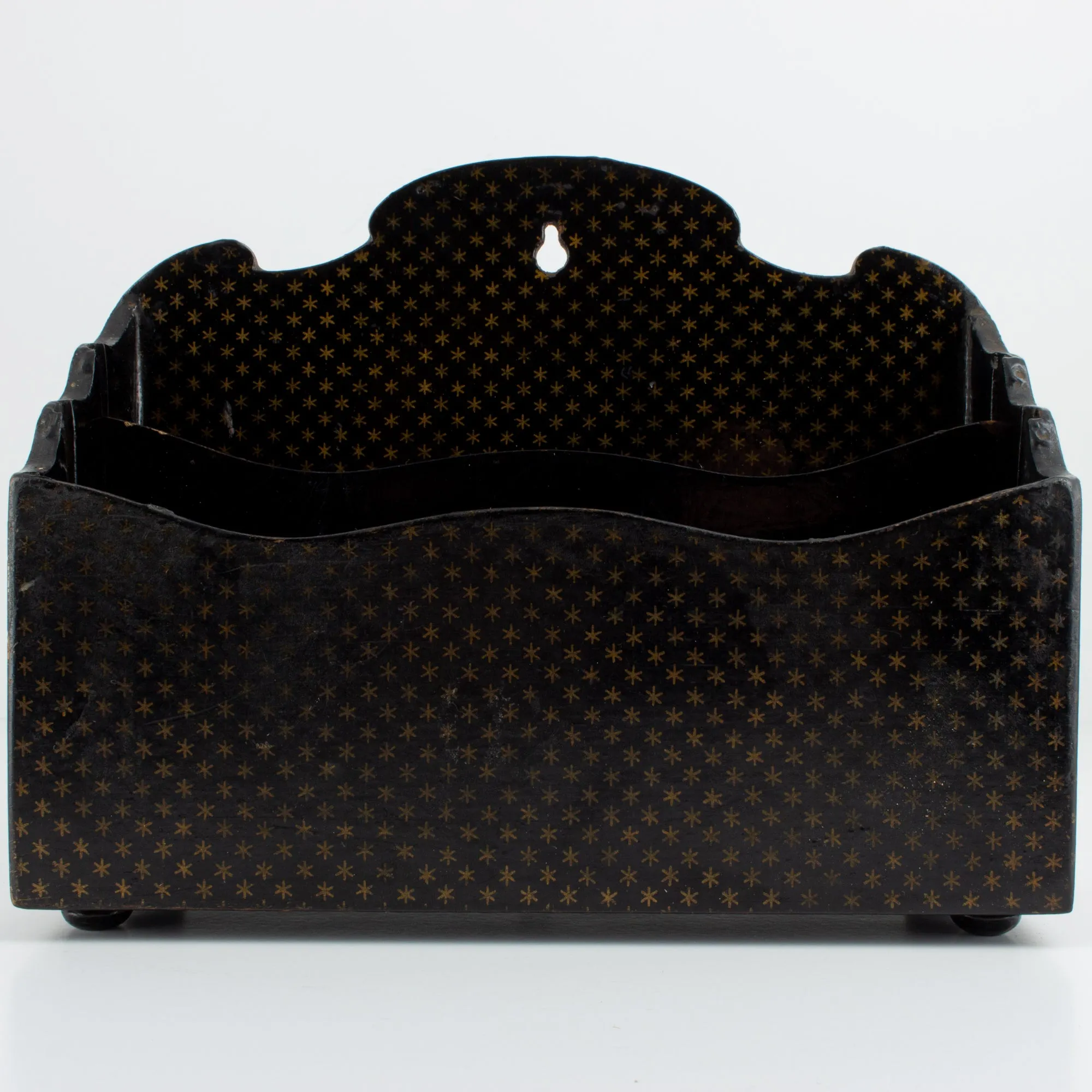 Vintage French Papier-mâché Letter Holder in Black & Gold