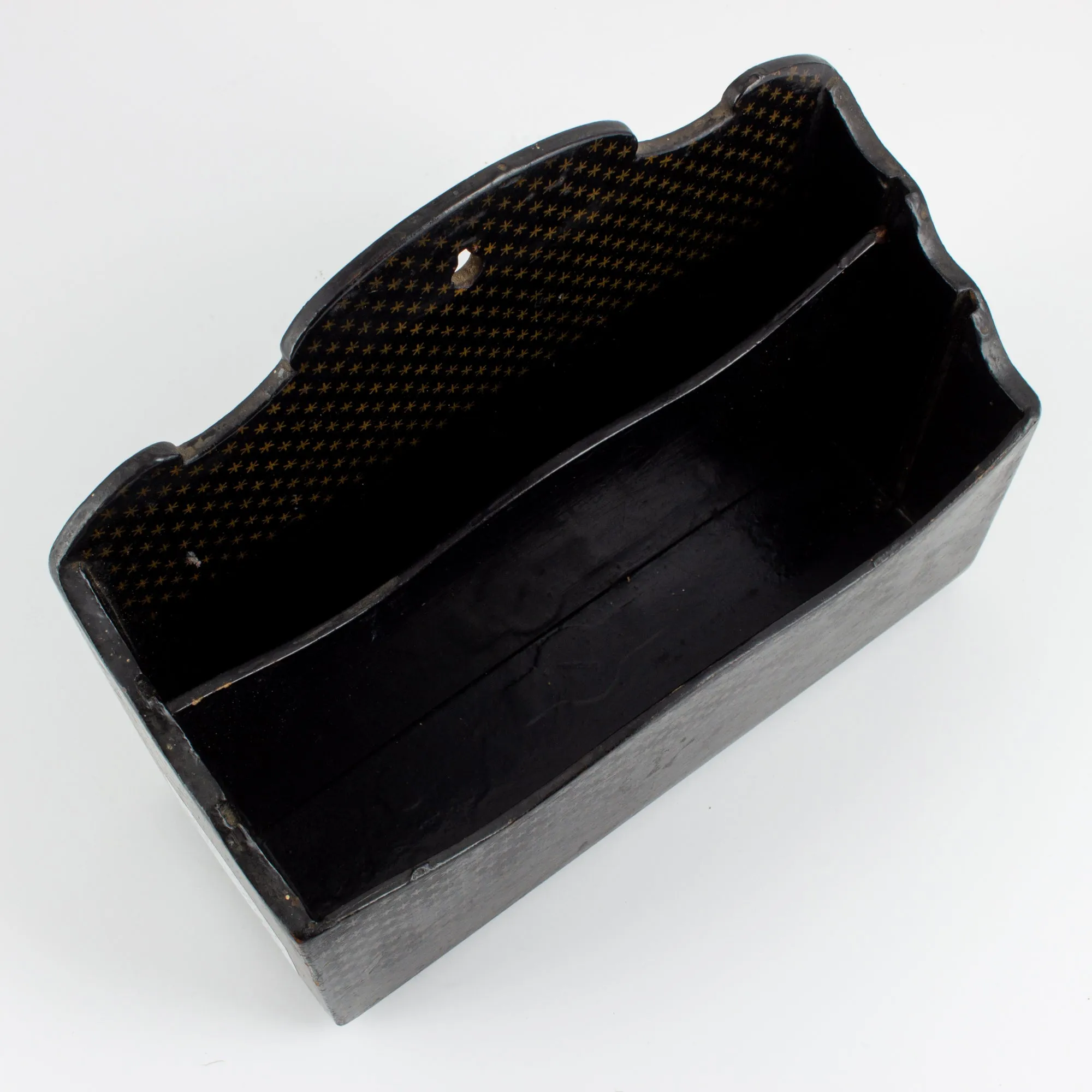 Vintage French Papier-mâché Letter Holder in Black & Gold