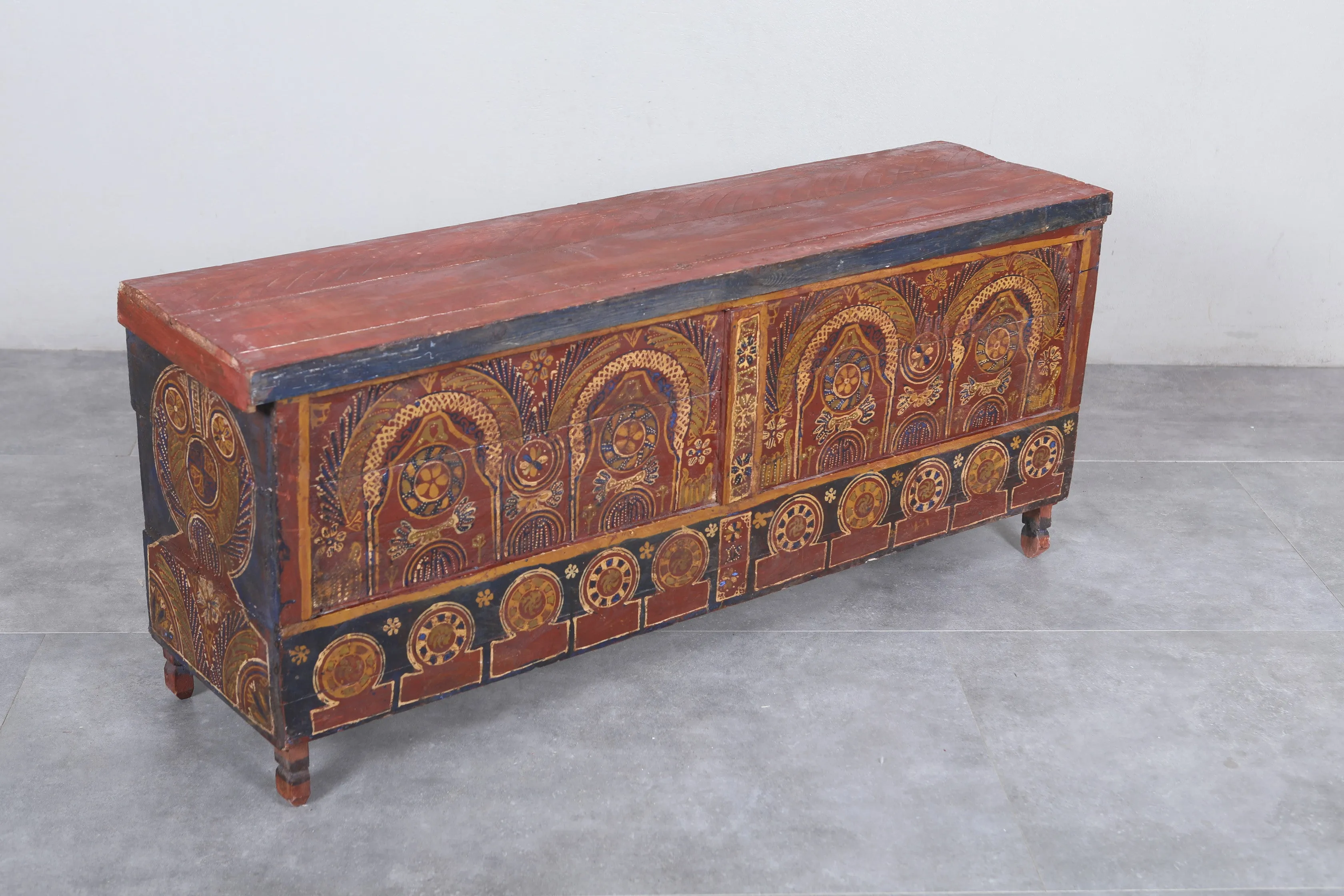 Vintage Moroccan chest  H 21.6  inches x W 50.7 inches x D 13.3 inches