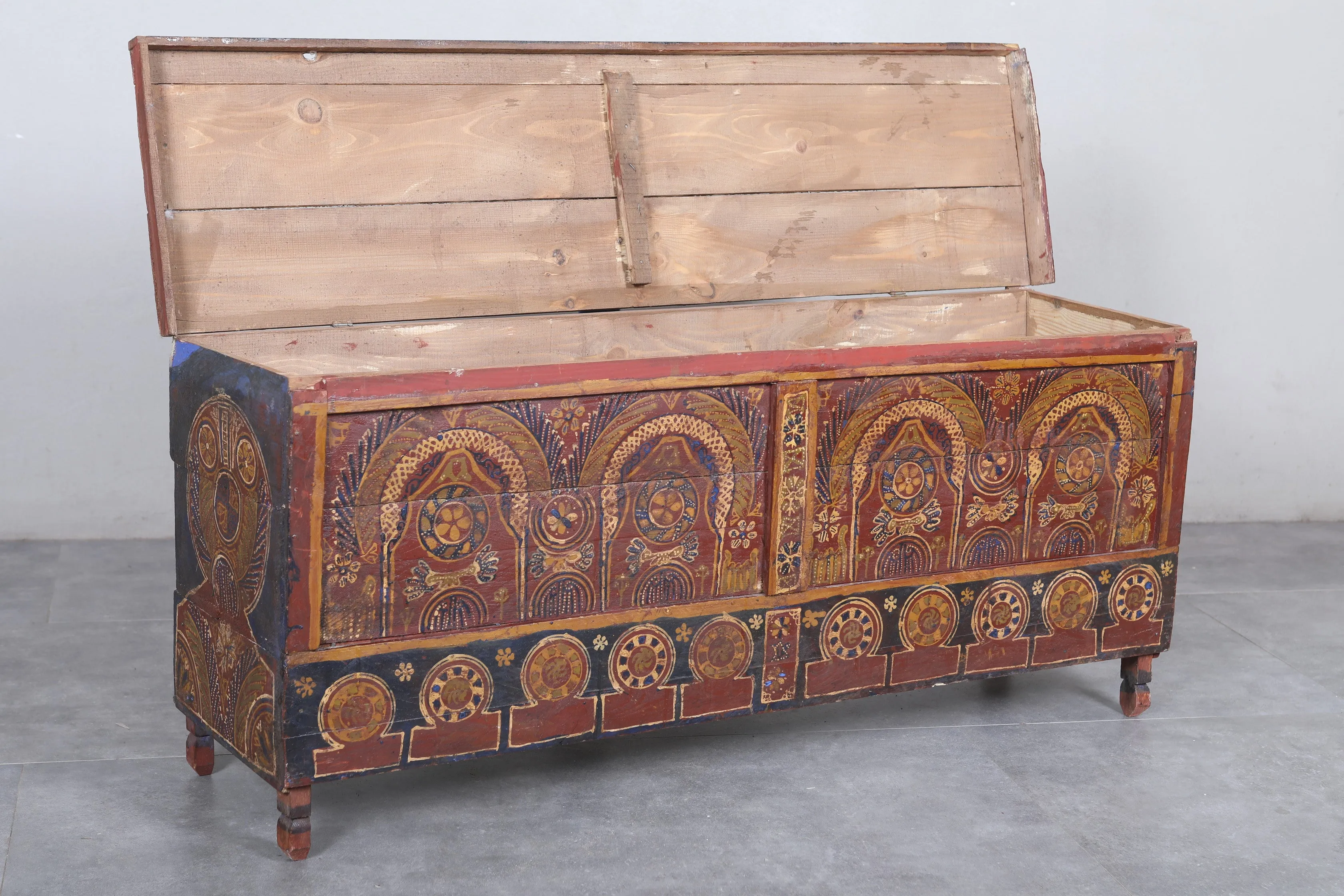 Vintage Moroccan chest  H 21.6  inches x W 50.7 inches x D 13.3 inches