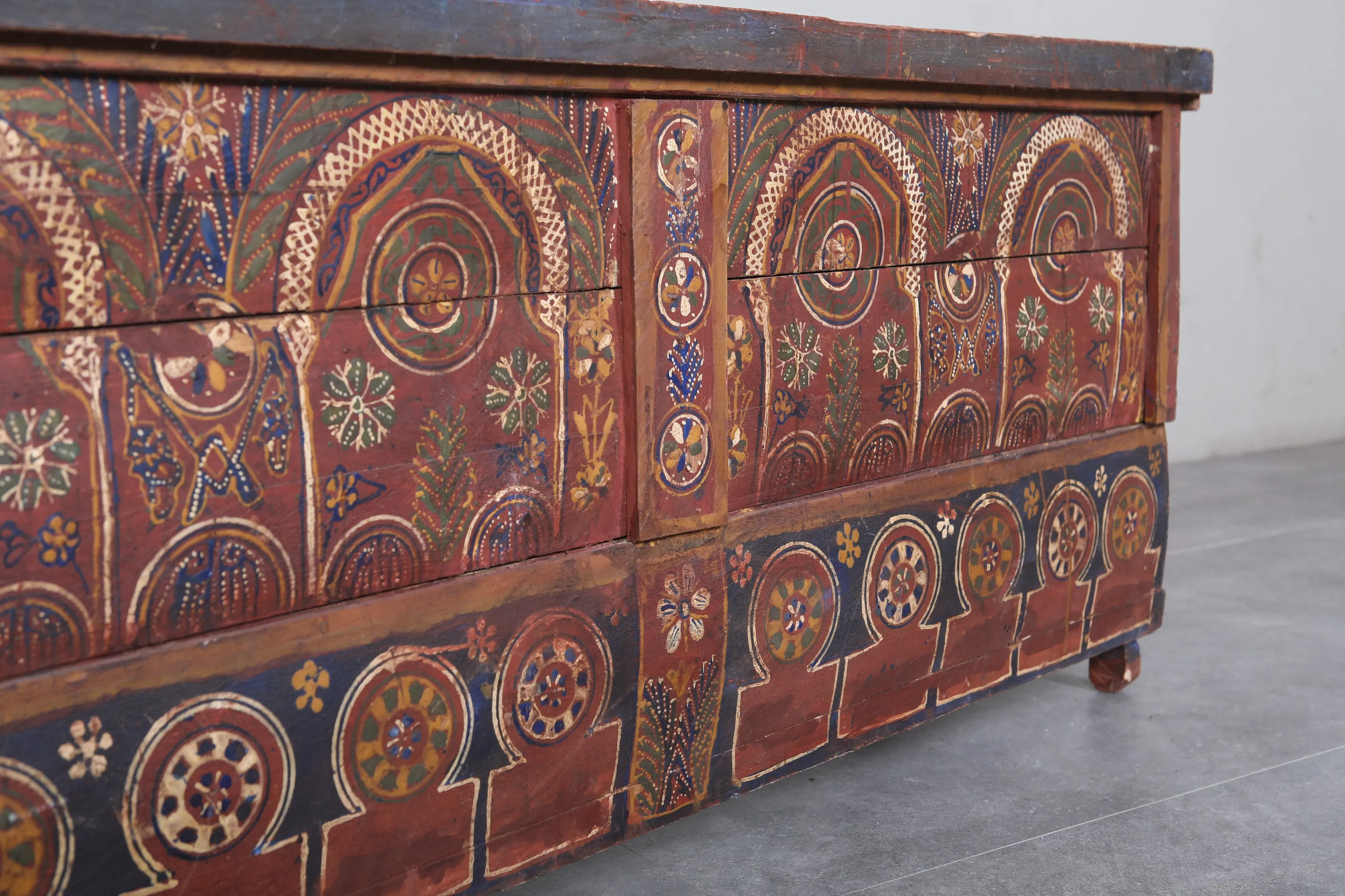 Vintage Moroccan chest  H 22  inches x W 51.5 inches x D 13.7 inches