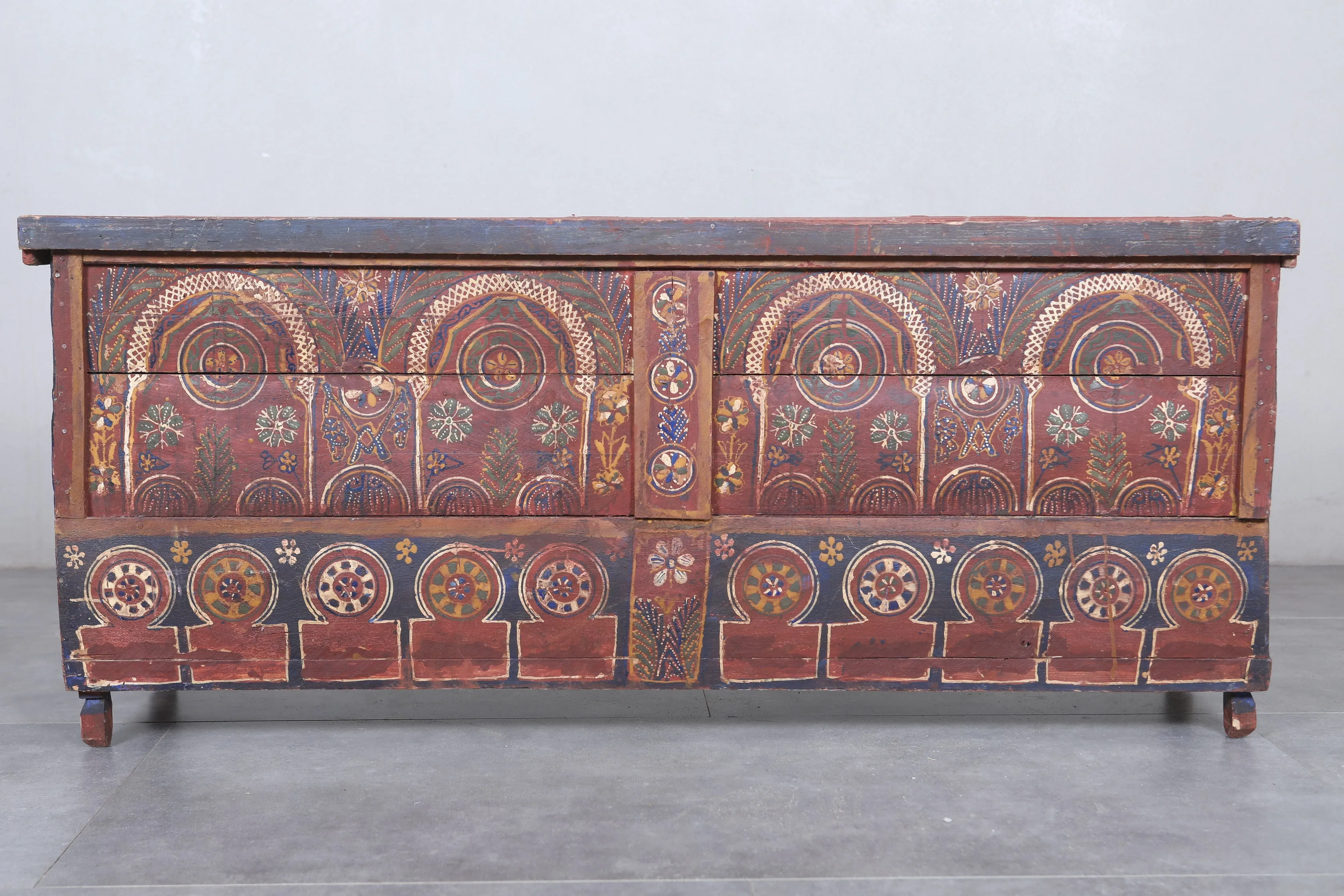 Vintage Moroccan chest  H 22  inches x W 51.5 inches x D 13.7 inches