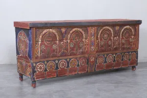 Vintage Moroccan chest  H 22  inches x W 51.5 inches x D 13.7 inches
