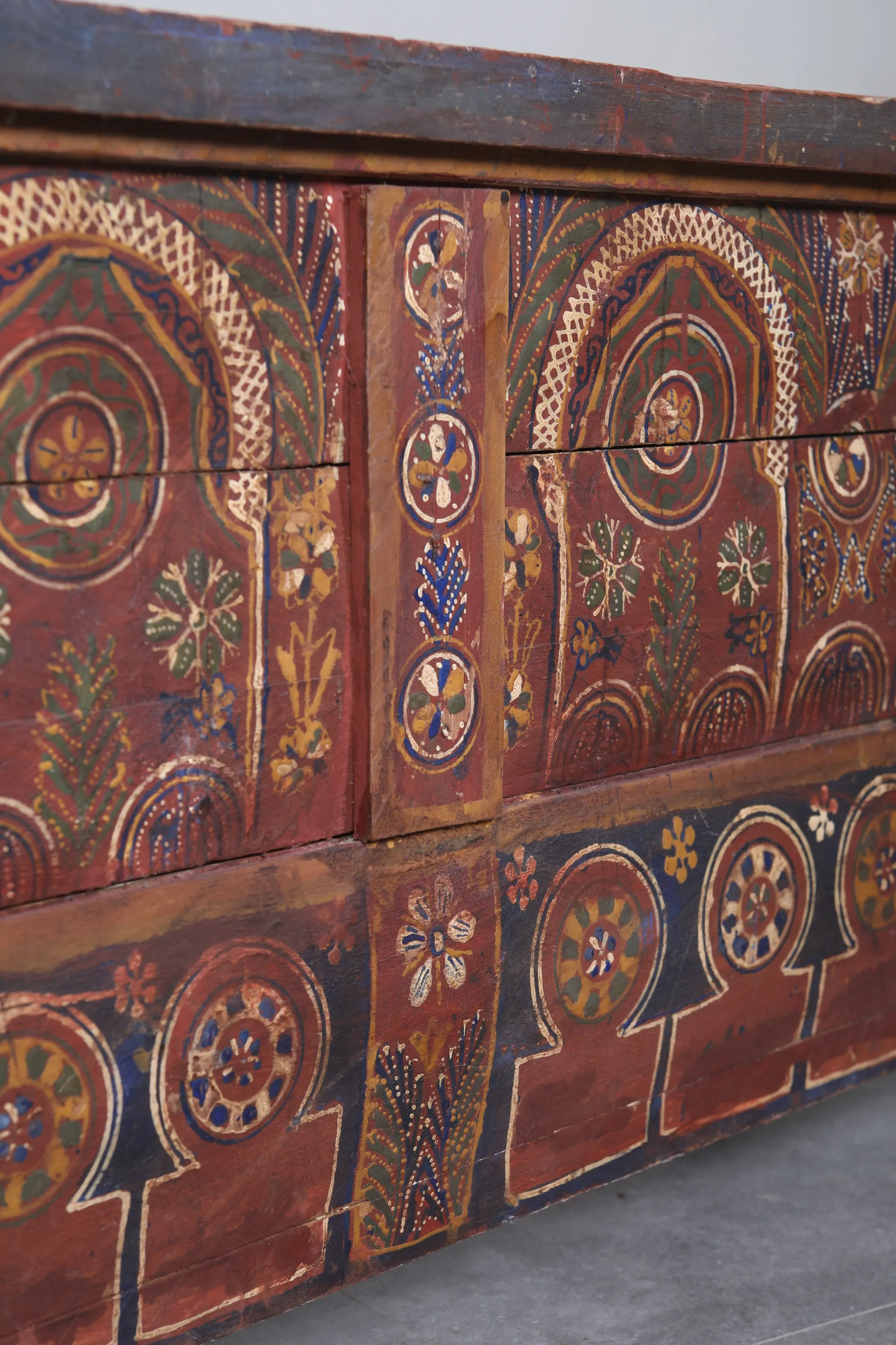 Vintage Moroccan chest  H 22  inches x W 51.5 inches x D 13.7 inches