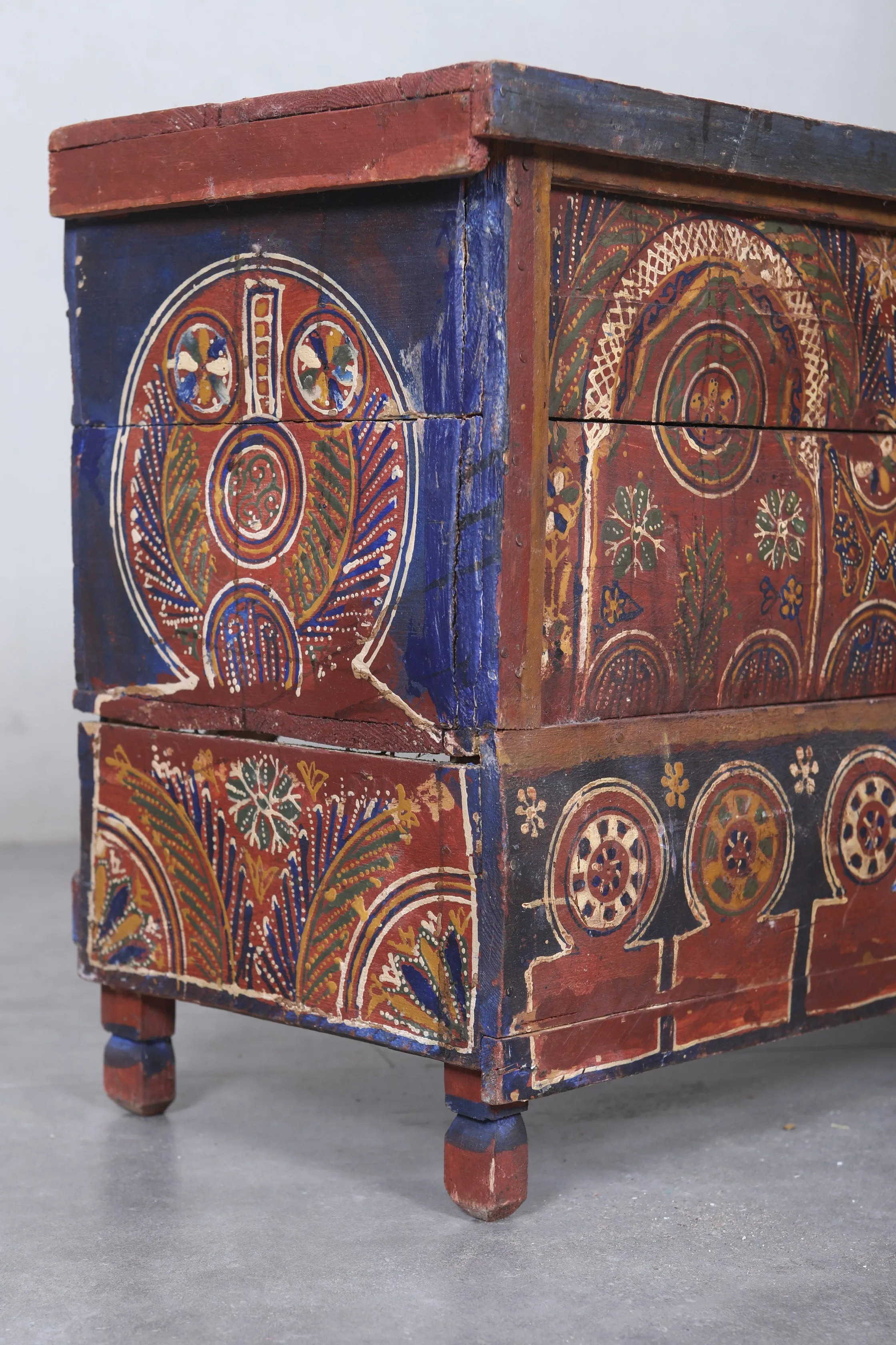 Vintage Moroccan chest  H 22  inches x W 51.5 inches x D 13.7 inches