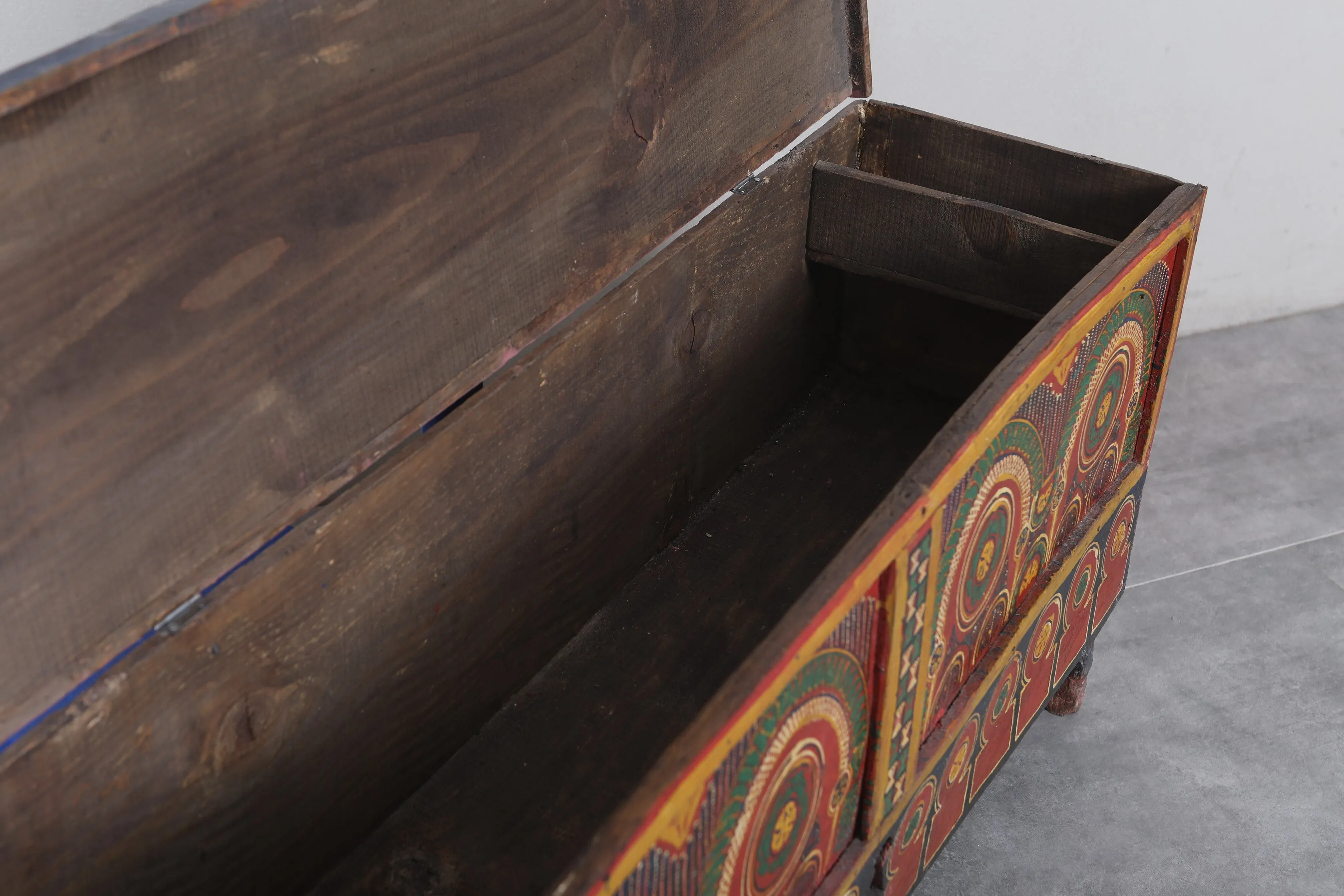 Vintage Moroccan chest  H 23.6 inches x W 49.6 inches x D 13.3 inches