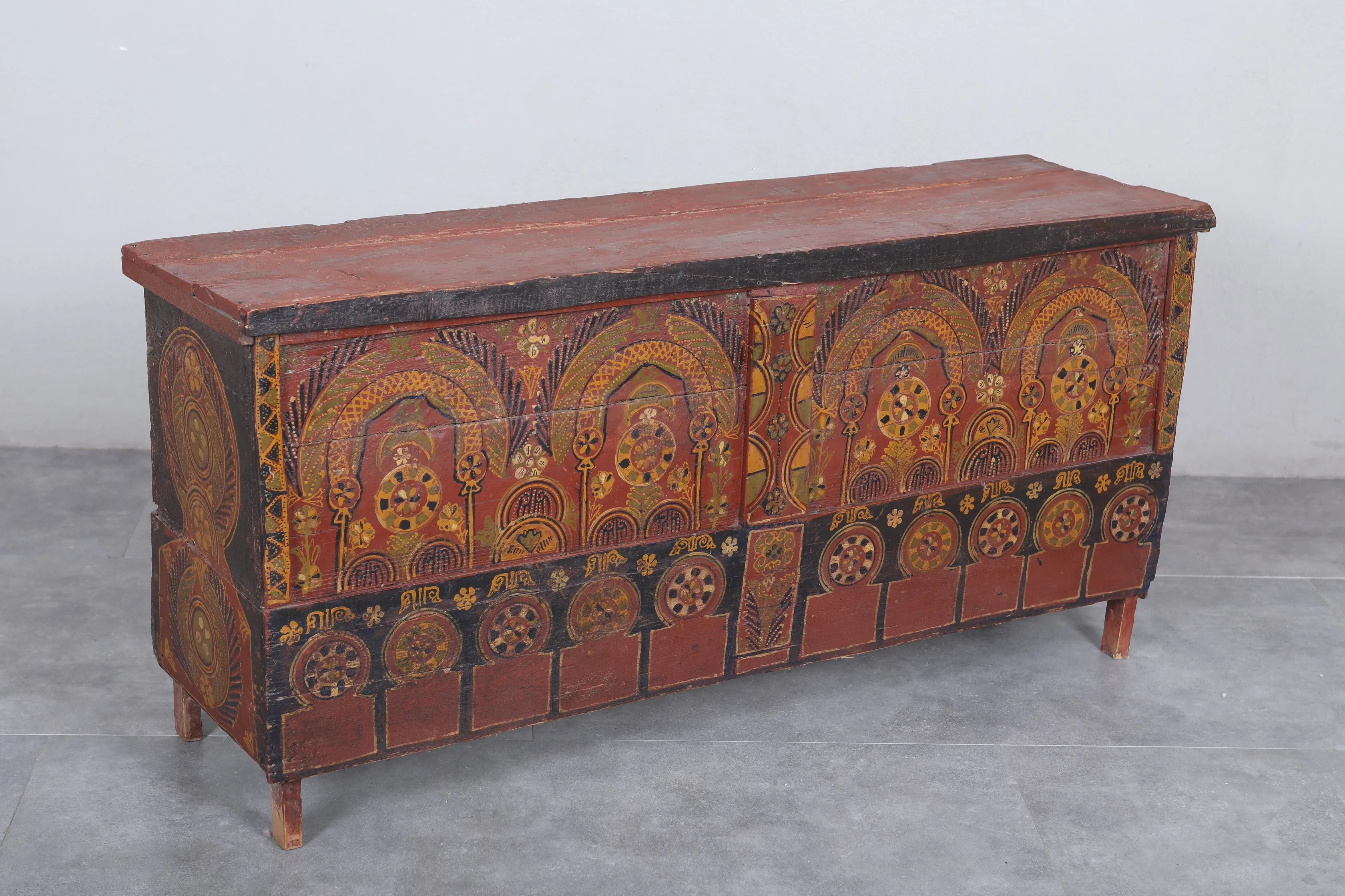 Vintage Moroccan chest  H 25.5  inches x W 53.5 inches x D 15.3 inches