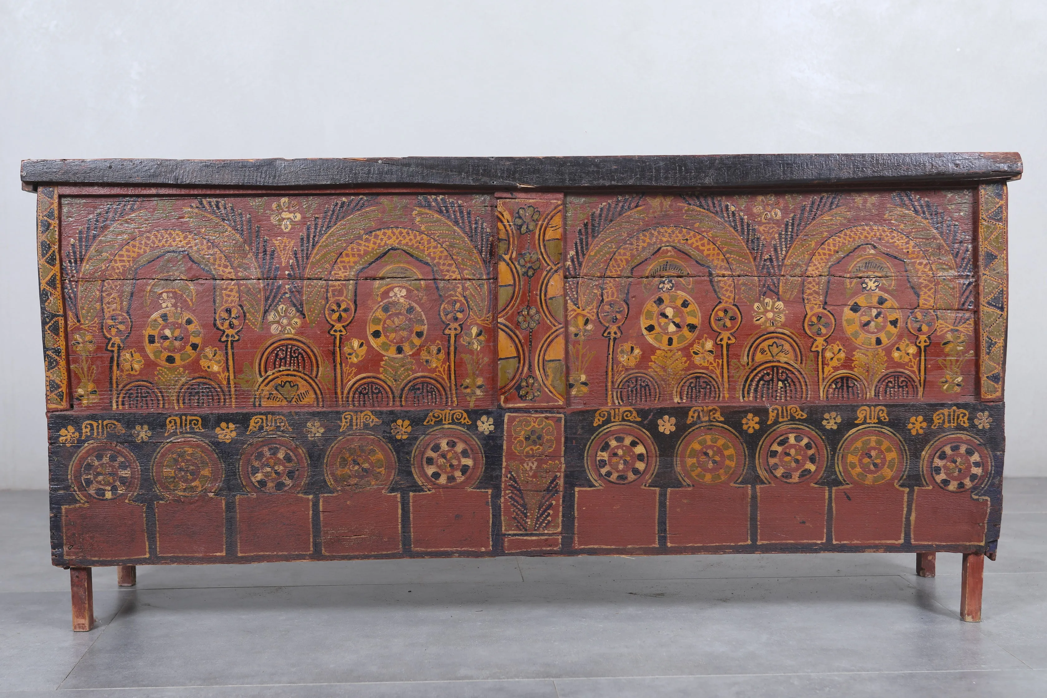 Vintage Moroccan chest  H 25.5  inches x W 53.5 inches x D 15.3 inches