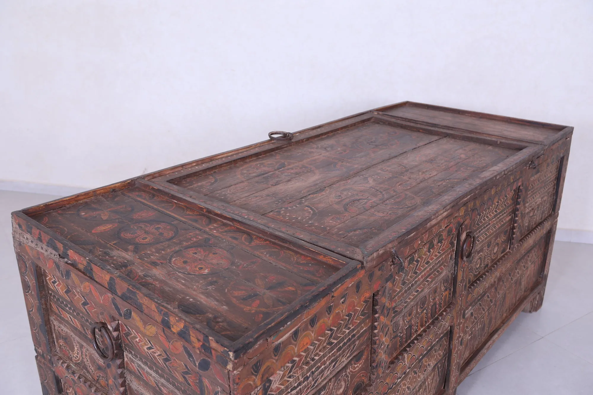 Vintage Moroccan chest H 2.8 FT x W 6.5 FT x D 2.6 FT