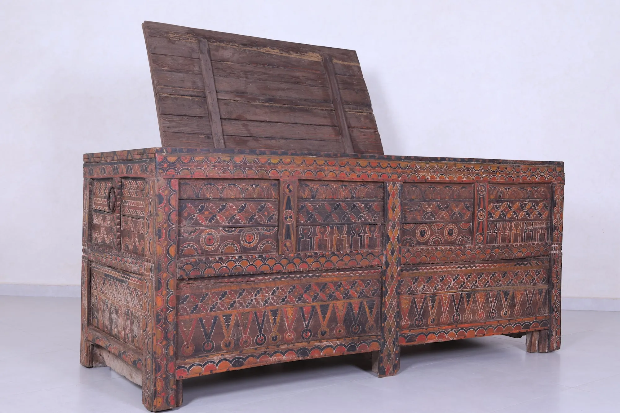 Vintage Moroccan chest H 2.8 FT x W 6.5 FT x D 2.6 FT