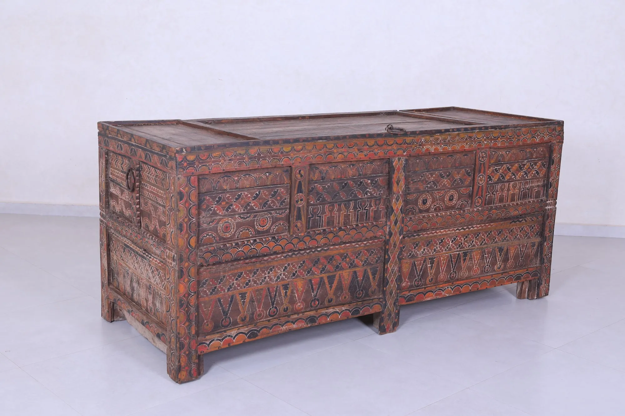 Vintage Moroccan chest H 2.8 FT x W 6.5 FT x D 2.6 FT
