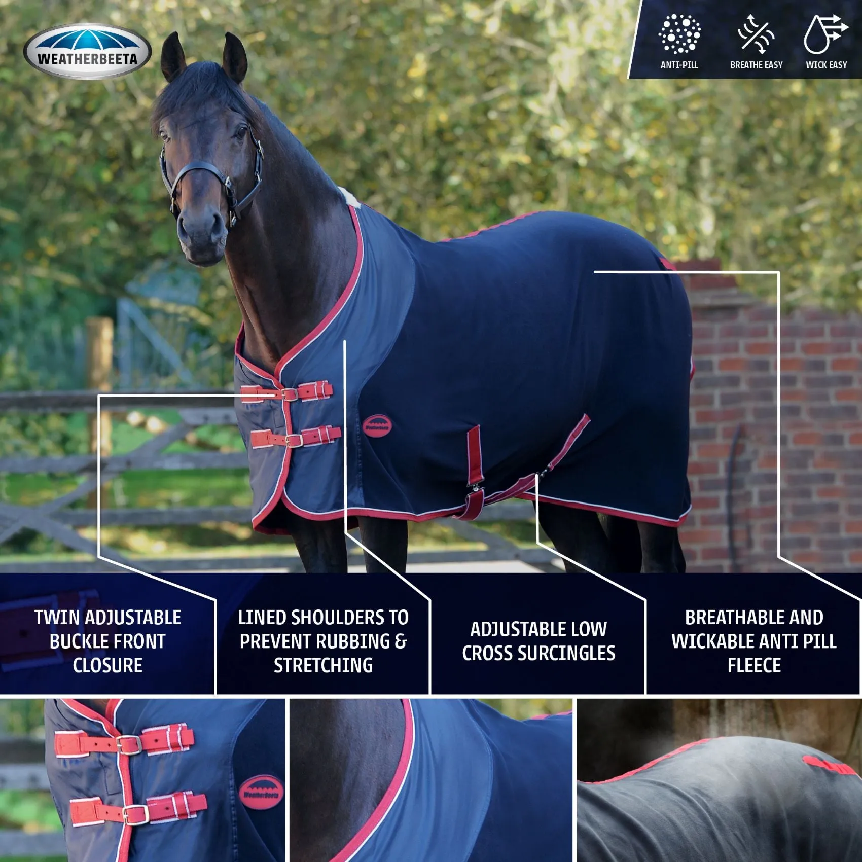 Weatherbeeta Fleece Cooler Dark Blue/Grey/White