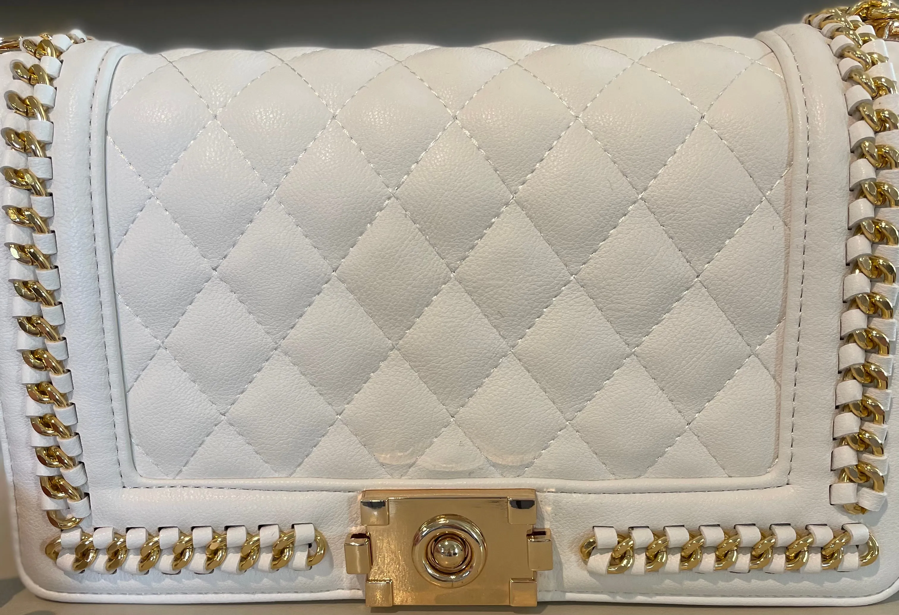 White Oh Boy Bag with Gold Hardware