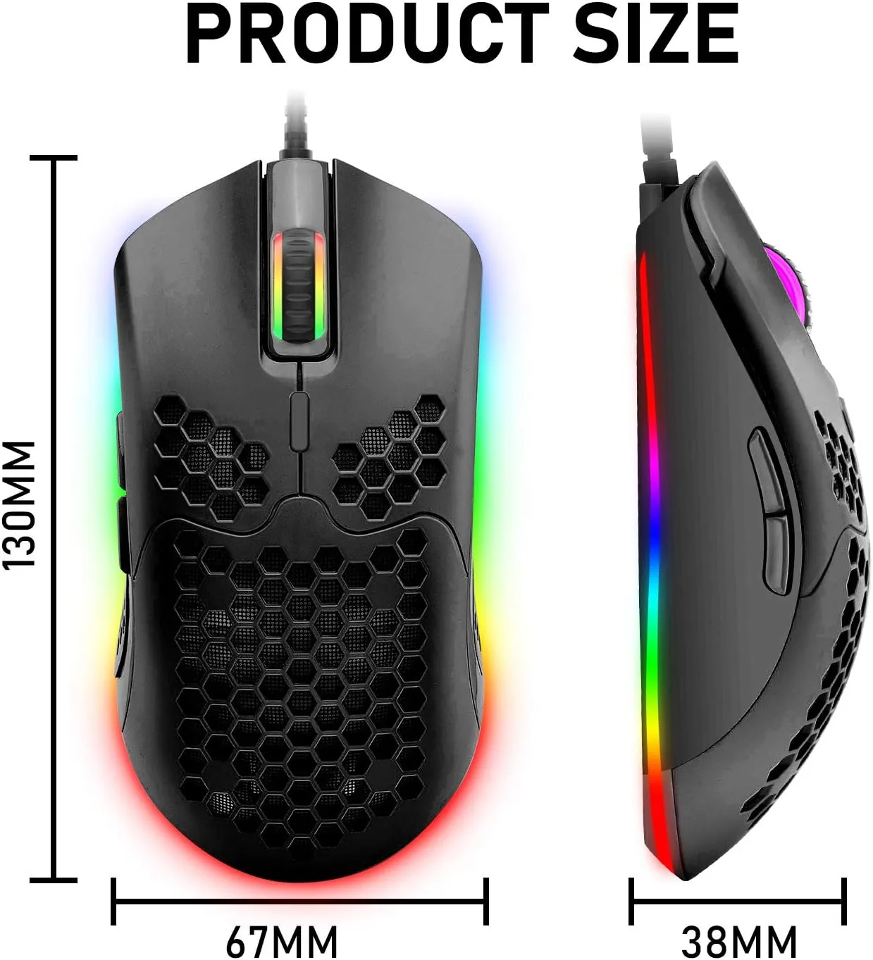 Wired Lightweight Gaming Mouse 69g Ultralight Honeycomb Shell RGB Chroma Backlit
