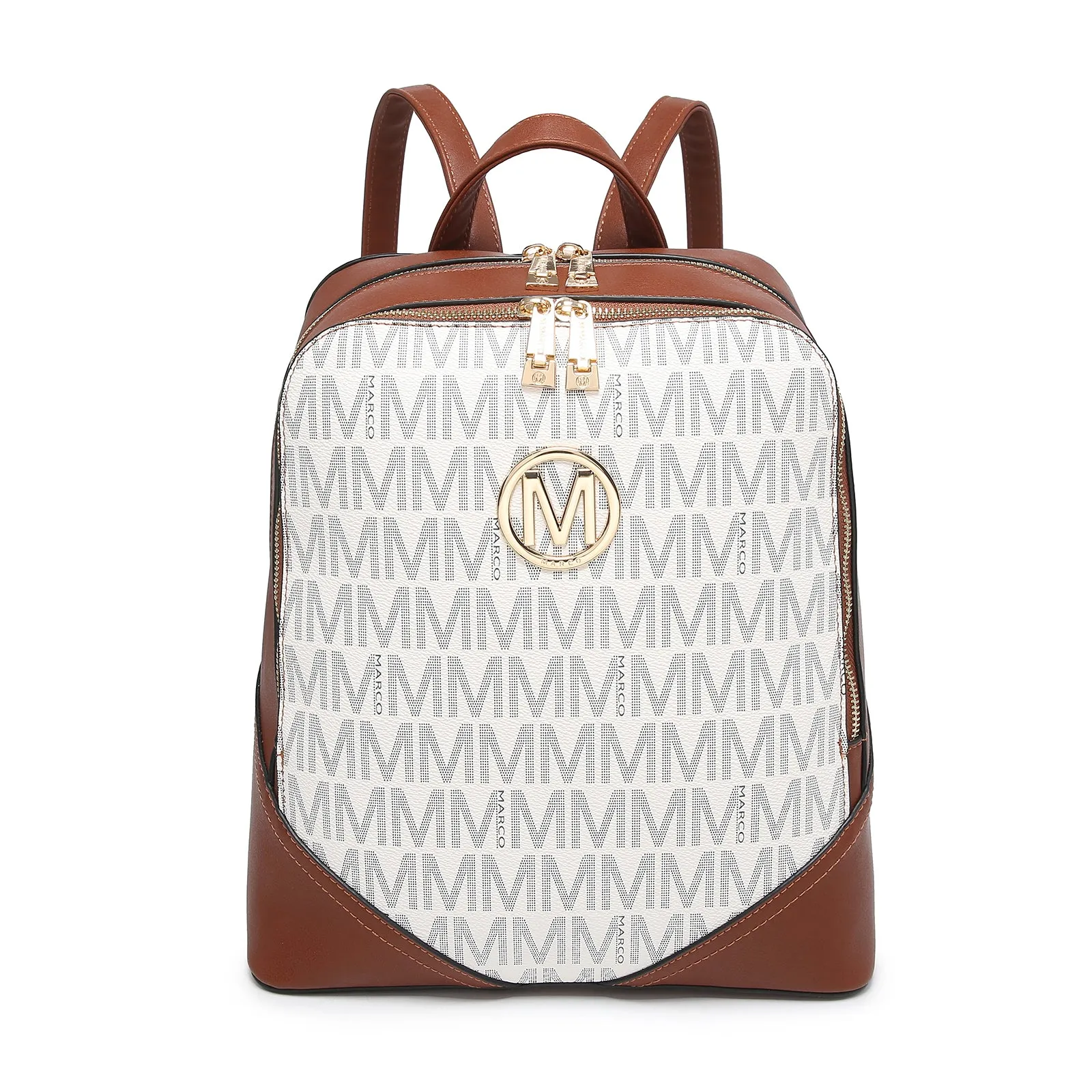 Women Fashion Double Zipper Medium Backpack Purse PU Leather 2Pcs
