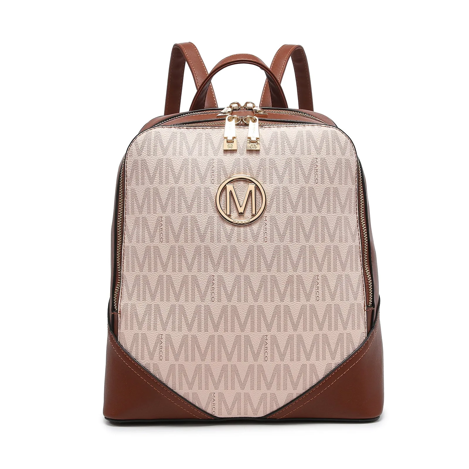 Women Fashion Double Zipper Medium Backpack Purse PU Leather 2Pcs
