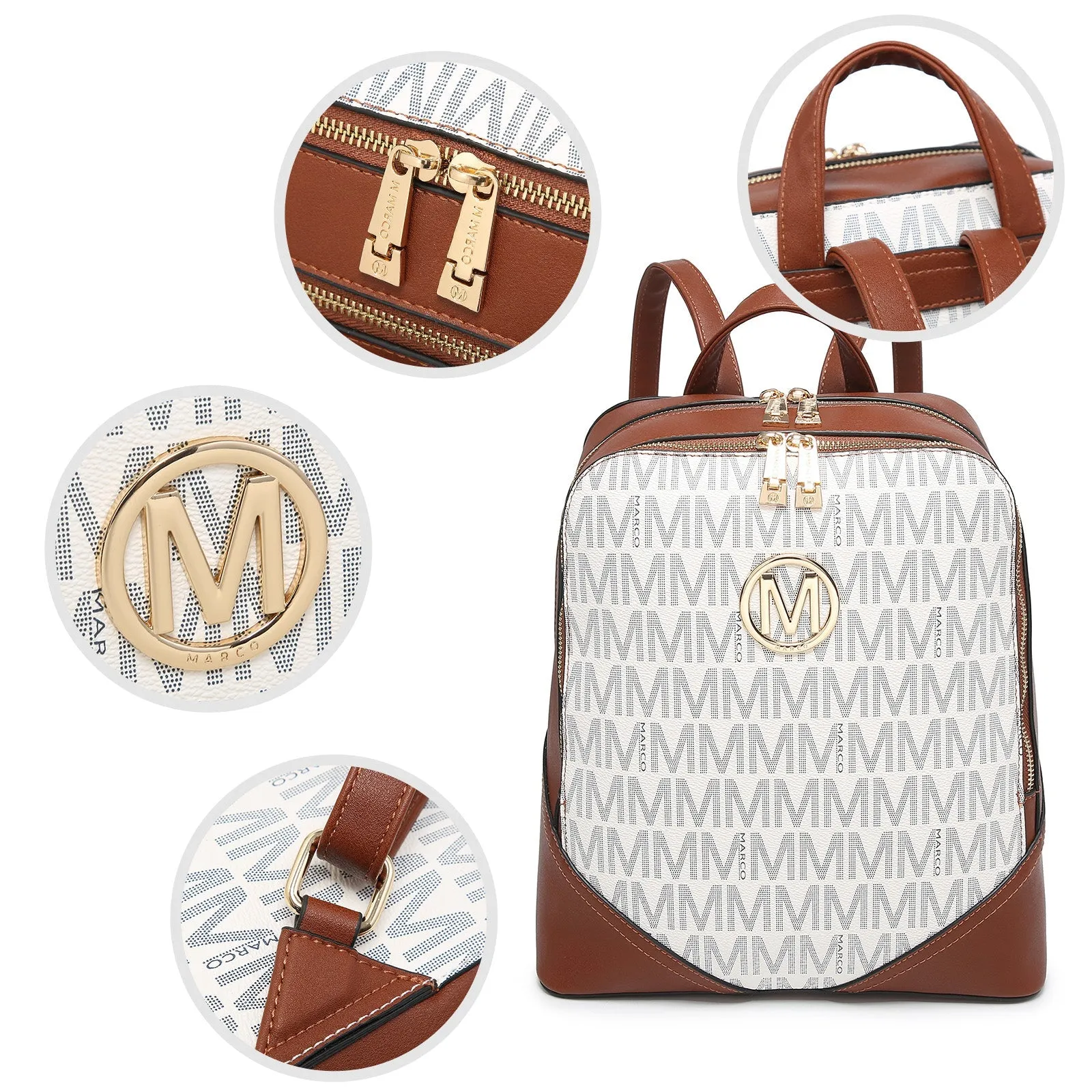 Women Fashion Double Zipper Medium Backpack Purse PU Leather 2Pcs