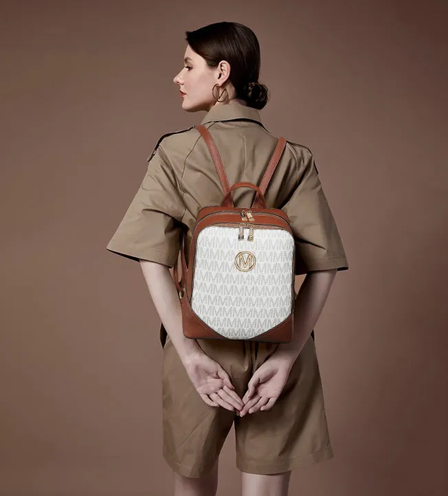 Women Fashion Double Zipper Medium Backpack Purse PU Leather 2Pcs