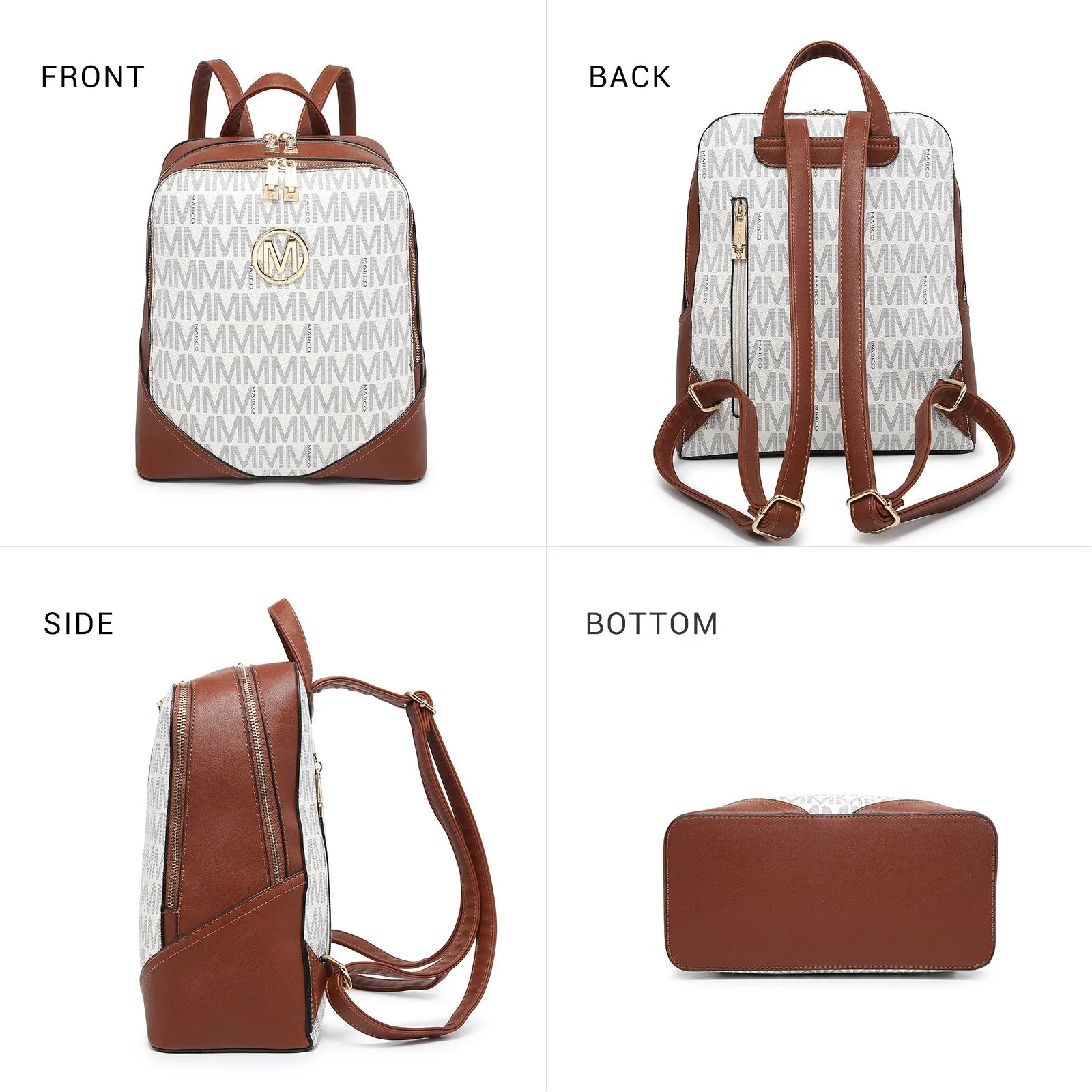 Women Fashion Double Zipper Medium Backpack Purse PU Leather 2Pcs