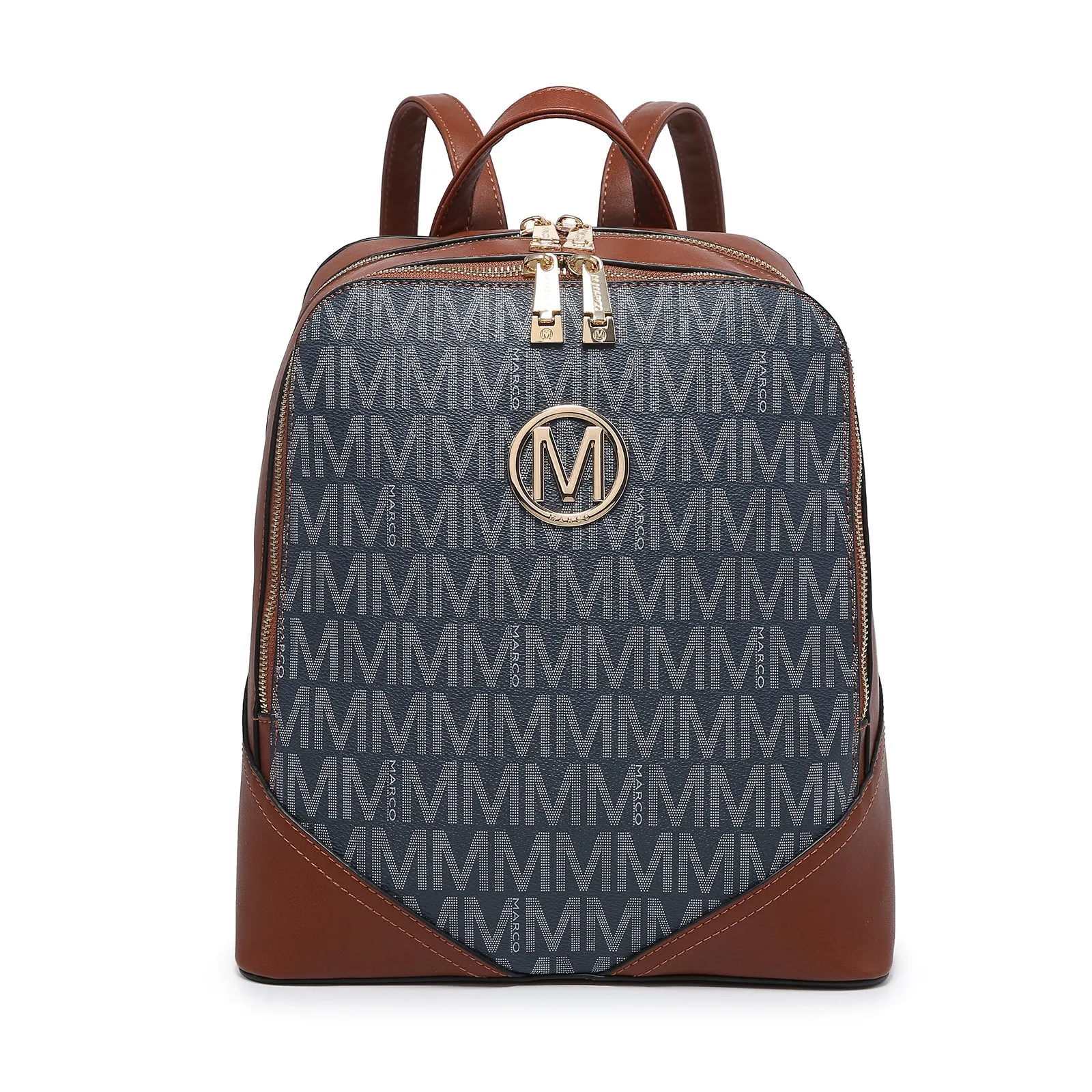 Women Fashion Double Zipper Medium Backpack Purse PU Leather 2Pcs