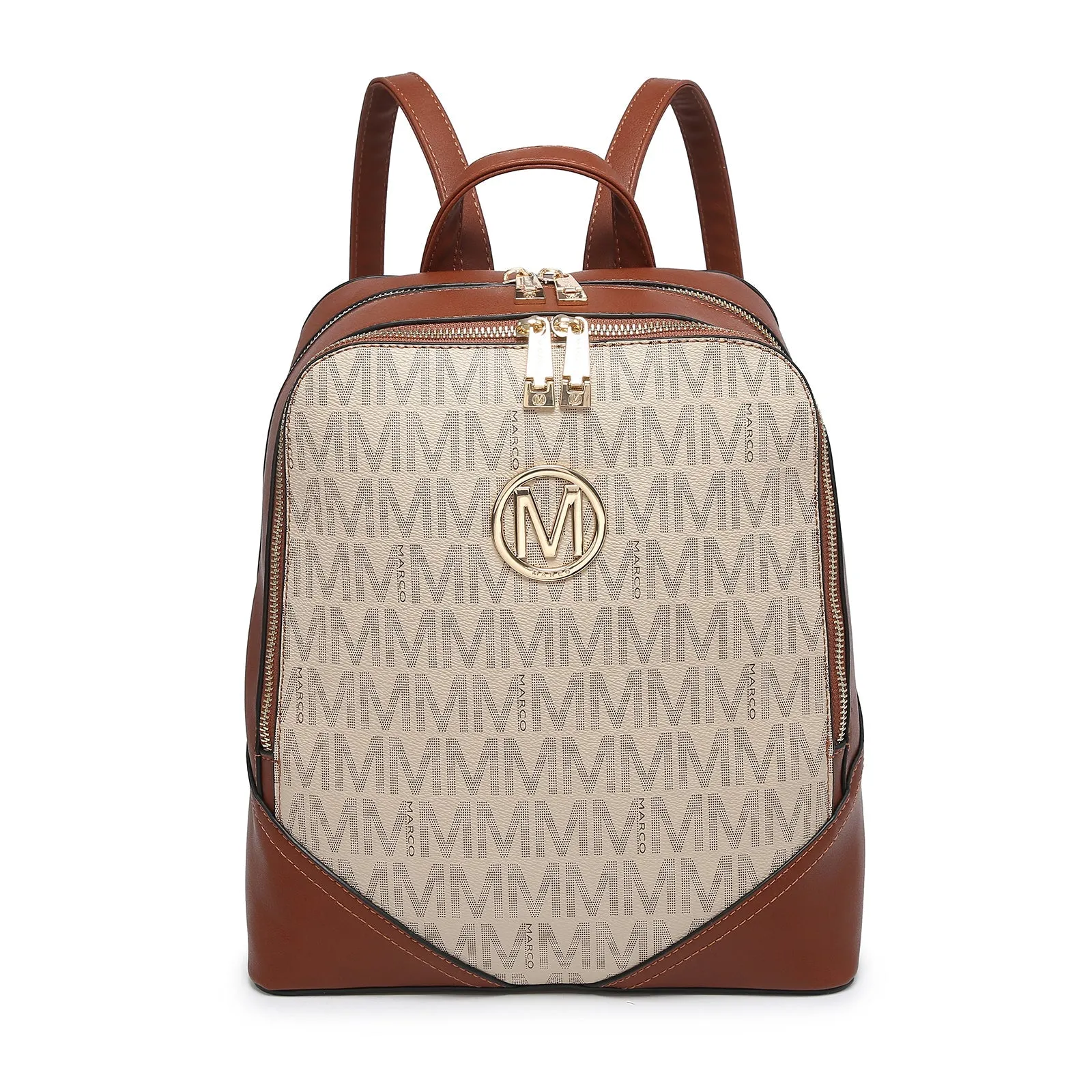 Women Fashion Double Zipper Medium Backpack Purse PU Leather 2Pcs