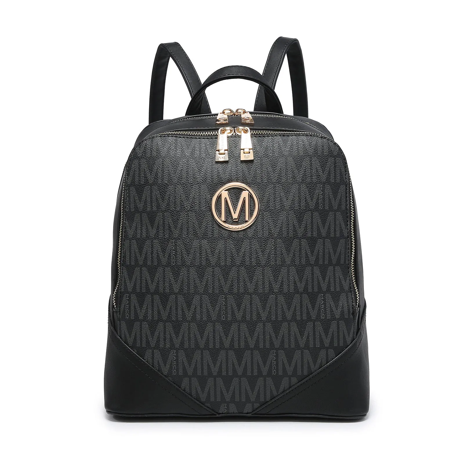 Women Fashion Double Zipper Medium Backpack Purse PU Leather 2Pcs