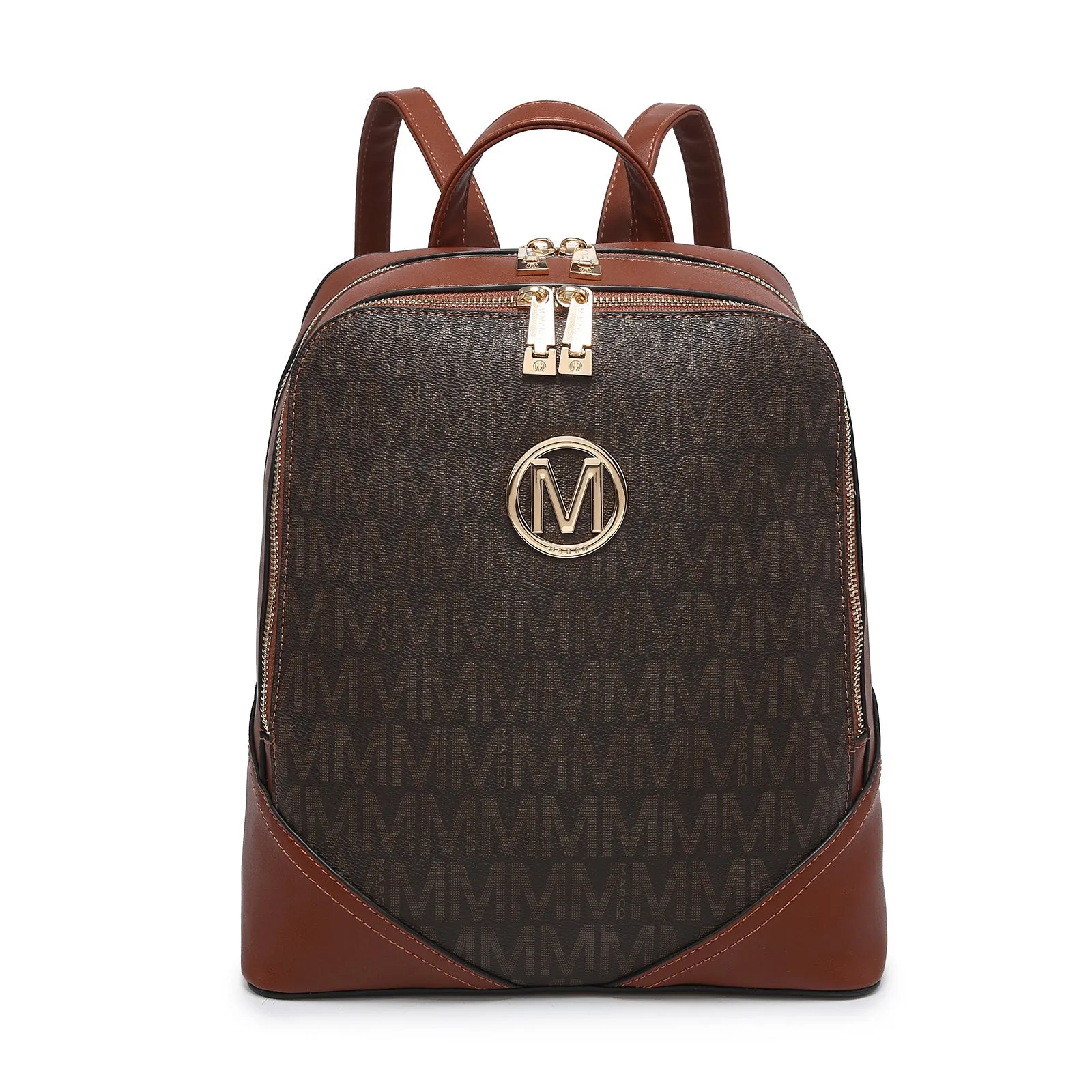 Women Fashion Double Zipper Medium Backpack Purse PU Leather 2Pcs