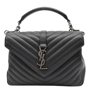 YVES SAINT LAURENT College Medium Monogram Chevron Leather Crossbody Bag Black