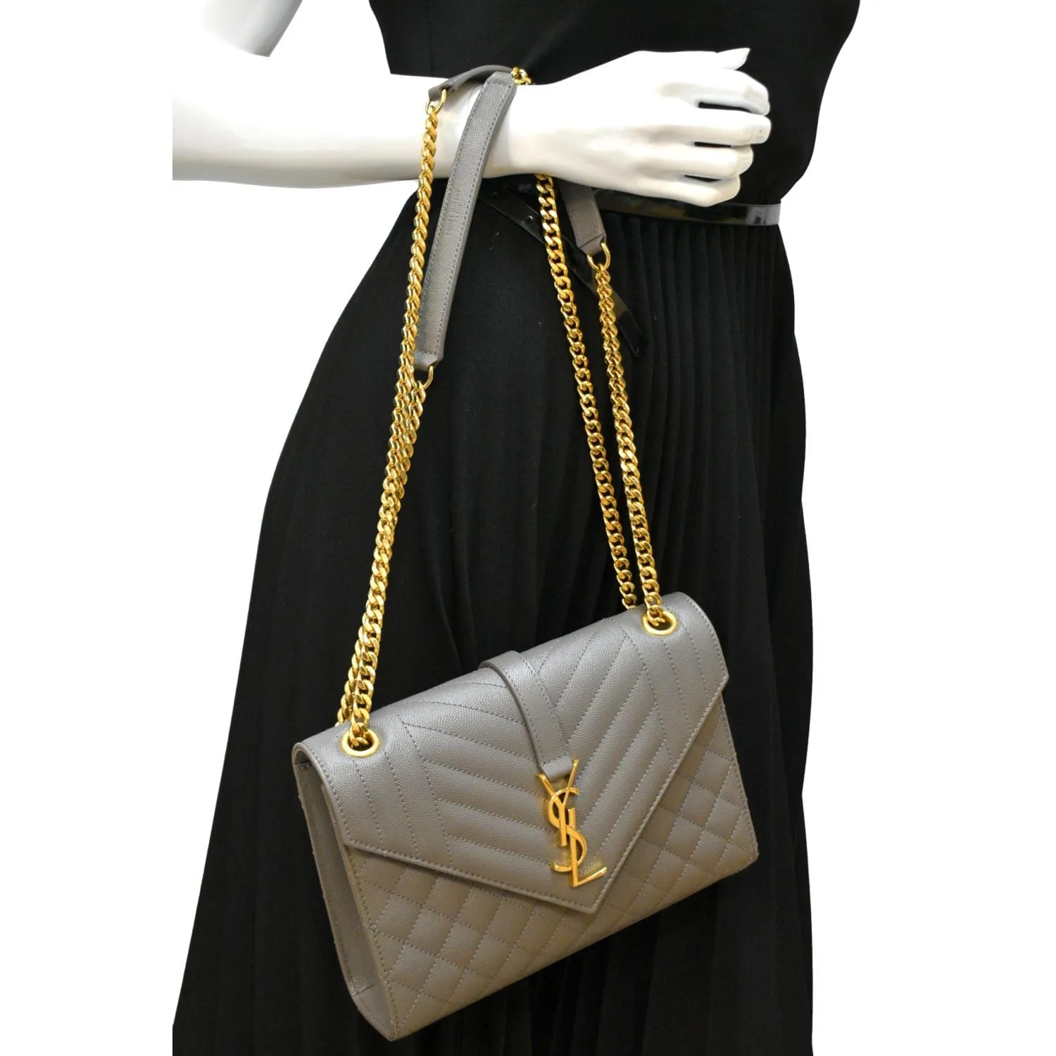 YVES SAINT LAURENT Envelope Medium Matelasse Leather Crossbody Bag Gray